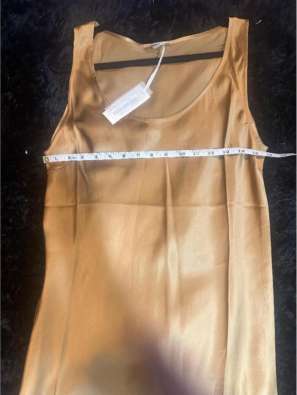 Gold Hawk Silk Slip Dress M Autumn Camel Bias Cut Lace Trim Designer NWT - Picture 6 of 7